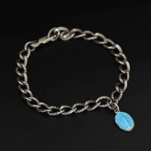 VTG Sterling Silver - ART DECO HMH Enamel O'Mary Prayer Charm 6" Bracelet - 6g - Picture 1 of 5
