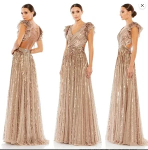 MAC DUGGAL 5568 SEQUINED CUT OUT RUFFLED CAP SLEEVE LACE UP COPPER GOWN sz 8 - Picture 1 of 9
