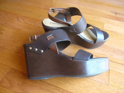 NEW City Classified Brown High Wedge Shoes Size 8 Sandals Buckle NEW - Image 1 of 4