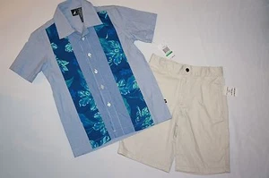 NWT $48 NAUTICA 2pc short shirt set  BOY size L/G 7 blue - Picture 1 of 10