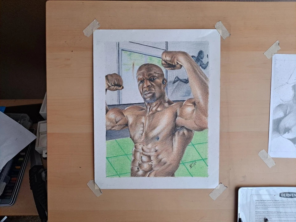 Dibujo a lápiz de colores original de 11x14 pulgadas de equipos de rizo Foto 1 de 2