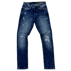 M.Society Men's Size 36X32 Stretch Skinny Fit Dark Blue Denim Distressed Jeans - Picture 1 of 7