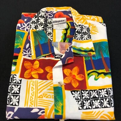 Fun Aloha Style Shirt RICH 100% COTTON Ukulele Plumeria Fishing Cintas Adult S - Image 1 of 4