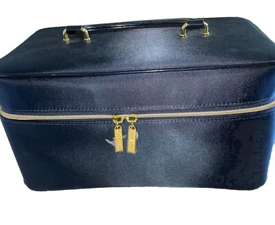 ESTEE LAUDER Bolso de Cosméticos de Viaje Negro Satinado Tono Dorado Cremallera 12' x 7" x 6" Nuevo Foto 1 de 4