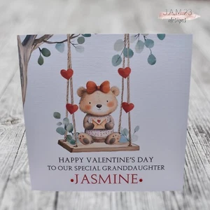Personalised Valentine's Day Card for Daughter Granddaughter Little Girl Bear - Picture 1 of 8