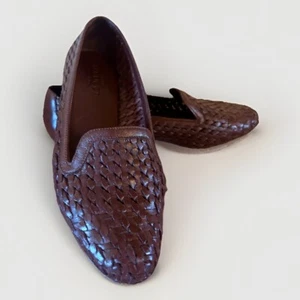 Sesto Meucci Brown Leather Woven Loafers Made in Italy Women’s size 9M - Picture 1 of 11