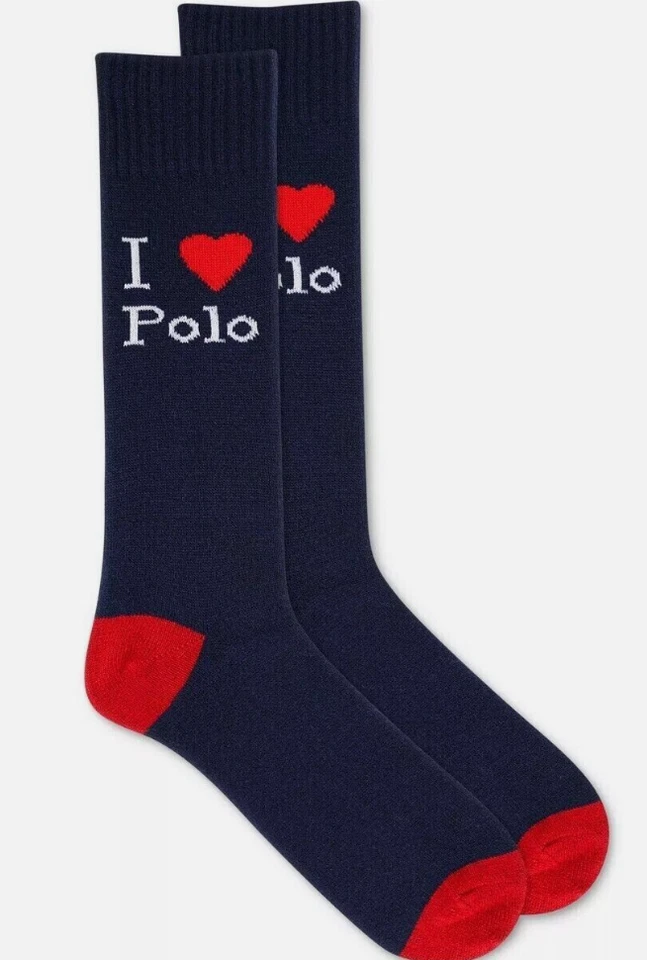NUEVO CON ETIQUETAS Polo Ralph Lauren Para hombres I Love Polo Cachemira Calcetines en Azul Marino, Talla 10-13 Foto 1 de 1