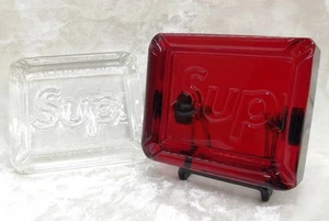 Supreme Debossed Glass Ashtray Red & Clear Set SS20 No Box - Picture 1 of 9