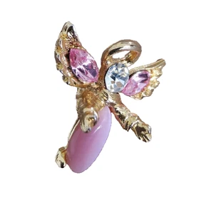 Vintage Schutzengel Revers Mütze Krawatte Schal Pin rosa Strass goldfarben - Bild 1 von 6