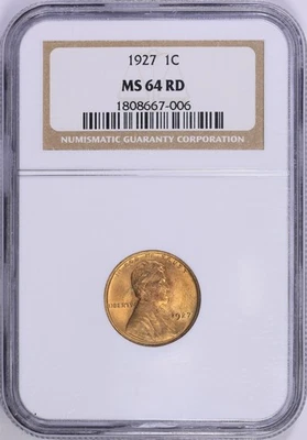 1927 Lincoln Cent NGC MS64 RED RD - Image 1 of 3