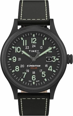 Nuevo reloj Timex Expedition para hombre con correa de cuero negro alimentado por energía solar TW4B18500 Foto 1 de 3