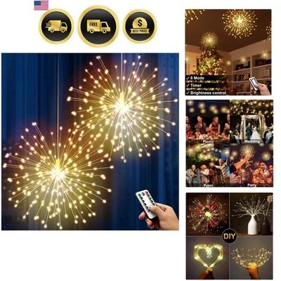 Luces de fuegos artificiales 200 LED alambre de cobre luz Starburst 8 modos decoración impermeable Foto 1 de 4