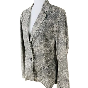 Peruvian Connection Gr. M Bedruckter Baumwoll Stretch Blazer Jacke Grau Taupe Artsy - Bild 1 von 12
