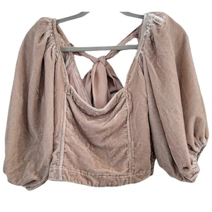 Free People Marie Velvet Open Back Square Neck Balloon Sleeve Top Women Sz XS - Picture 1 of 10