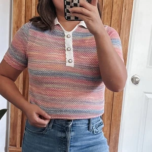 KUOSE Striped Rainbow Sweater Cropped. S - Picture 1 of 11