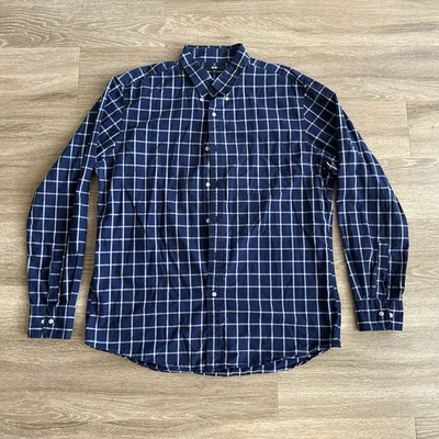 Camisa con botones a cuadros Uniqlo azul marino para hombre XL Foto 1 de 4