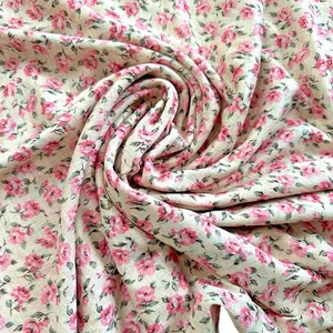 Vtg Lida Rosebud Lightweight Knit Stretch Fabric Pink Floral Romantic 1+ Yard - Picture 1 of 9