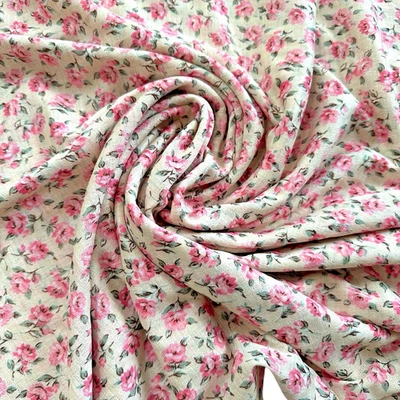 Vtg Lida Rosebud Lightweight Knit Stretch Fabric Pink Floral Romantic 1+ Yard - Image 1 of 4