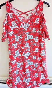 Papaya Size 16 Coral Cold Shoulder Short Beach Holiday Dress - Picture 1 of 10