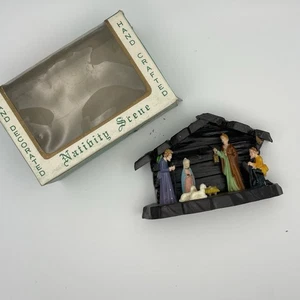 Vintage Mini 4.5" Plástico 7 Figuras Belén Navidad Set Creche Hong Kong -CAJA - Imagen 1 de 7