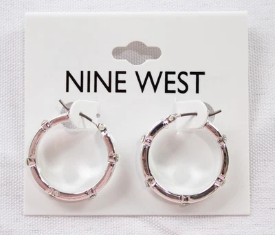Pendientes de aro de cristal simulado Nine West para mujer SV3 tono plata 0,98" de longitud Foto 1 de 4