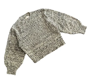 Anthropologie Moon River Womens Boxy Taupe Black Chunky Balloon Sleeve Sweater M - Picture 1 of 11