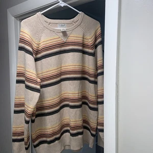 LL Bean Cotton & Cashmere Sweater Men’s L Stripes Fisherman Heavy Nice - Picture 1 of 9