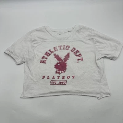 Camiseta recortada Playboy para mujer M blanca con logotipo estampado gráfico. #37342 Foto 1 de 4
