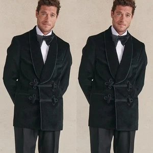 Men's Smoking Jacket Shawl Lapel Coat Evening Velvet Robe Dinner Party Jacket - Picture 1 of 9