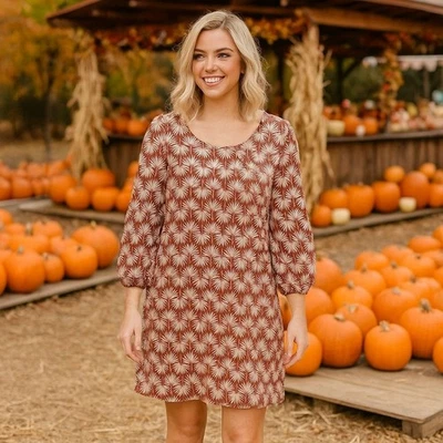 Boden Lucie Tunic Dress in Orange White Floral Print Fall Holiday Feminine 6P - Image 1 of 4