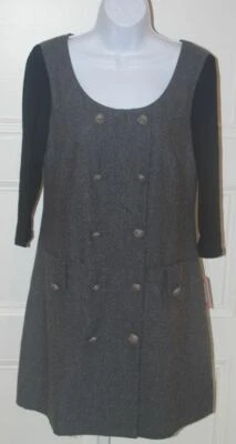 NWT PHOEBE COUTURE Gray Wool Blend W Black 3/4 Sleeve Shift Dress Sz 4 - Image 1 of 4