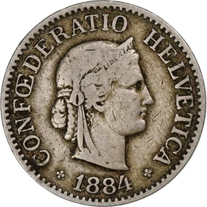 [#1307180] Switzerland, 10 Rappen, Libertas, 1884, Bern, Copper-nickel, VF, KM:2 - Picture 1 of 2