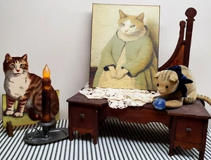 FOLK COLONIAL REPRODUCTION MEDIEVAL PRIMITIVE VINTAGE STYLE CAT SERIES #1 SIGN - Picture 1 of 10