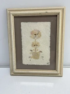 Artist Signed '99 Vintage Framed Picture Dried Wild Flowers On Hand Made Paper - Picture 1 of 12