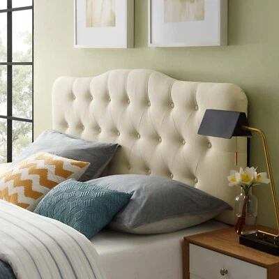 Modway Button Tufted Padded Upholstered Fabric King Size Headboard in Ivory - Image 1 of 4