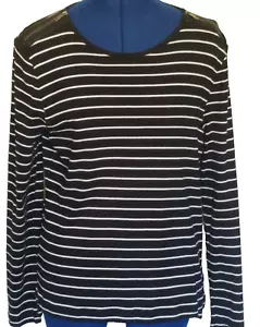 Lauren Ralph Lauren Womens Shirt Size XL Black White Stiped Zippered Shoulder - Picture 1 of 9