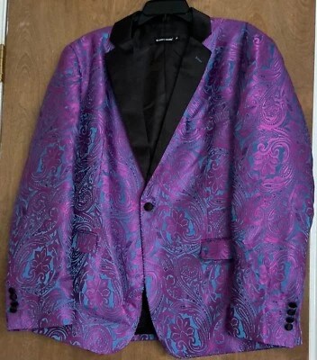 Barry Wang Purple Black Paisley Suit Jacket Men's Size XL Blazer  One Button NEW - Image 1 of 4