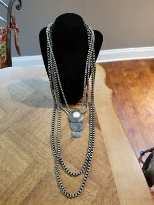 Vintage Ben Amun Burnished Silver, Western Etched  Pendant Necklace Set. - Image 1 of 4