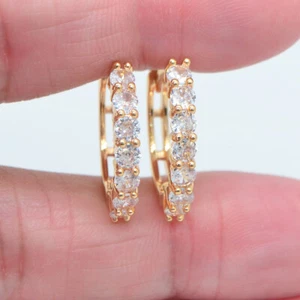 18K Yellow Gold Filled Trendy Round Multicolor Topaz Hoop Huggie Earrings - Picture 1 of 8