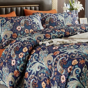 Set 7 Pezzi Paisley Fiori Trapuntino Letto in Borsa King Size Lusso Blu Scuro... - Foto 1 di 7