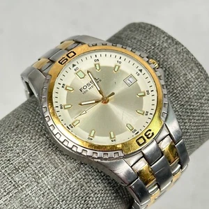 Fossil Blue Watch Mens 38mm Date Rotating Bezel Two Tone AM-3886 New Battery - Picture 1 of 11