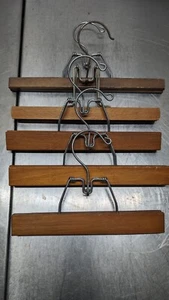 Wood Pant Hangers (Lot Of 5), Clamp Style, Taiwan, Vintage, pre-owned - Picture 1 of 2