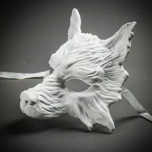 Halloween wilder Wolf Tier Vollgesicht Maskerade Party Maske zum Selbermachen unbemalt weiß - Bild 1 von 6