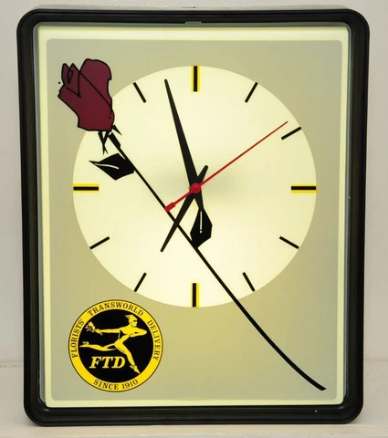 Vintage DUALITE Inc Florists Transworld Delivery FTD Lighted Wall Clock 17"x14" Cover