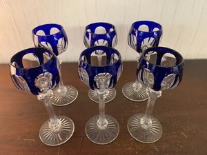 10 Weingläser Aus Dem Rhein Blaues Overlay Aus Baccarat Kristall Stück Preis - Bild 1 von 11