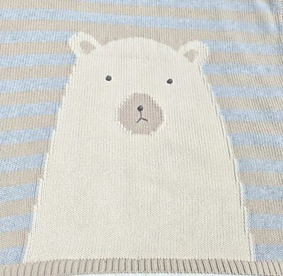 RARO PBK Pottery Barn Niños Bebé Manta Reliquia Oso Bronceado Rayas Sherpa Manta Foto 1 de 4