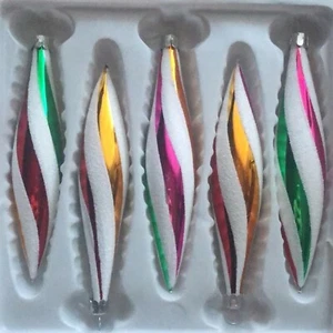 5 Tschechische Glas Vintage Harlekin Streifen Oval Christbaumschmuck 13cm - Bild 1 von 2