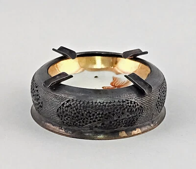 9330037 D'Argento Posacenere Vietnam 900er Argento Inserti IN Porcellana 143 G D - Immagine 1 di 4