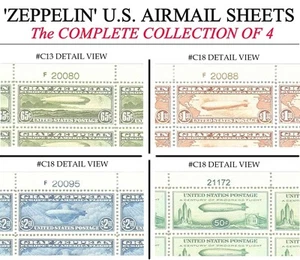 U.S. #C13 - #C15 GRAF ZEPPELIN / AIRMAIL SHEET REPRODUCTIONS + BONUS #C18 SHEET - Foto 1 di 5