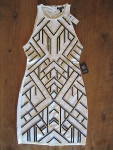 Express Sleeveless Cocktail Dress White Silver Black Aztec Sequin Size XS - Picture 1 of 6